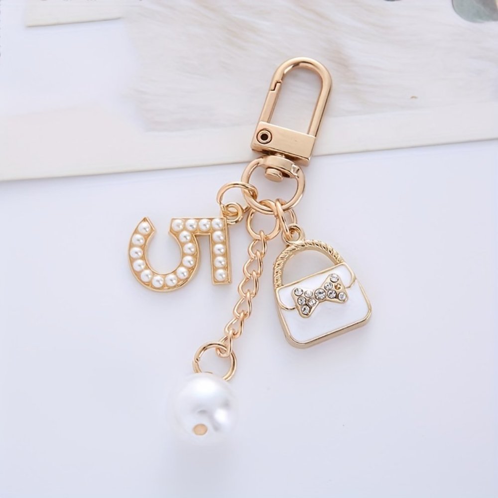 Cute Mini White Bag 5 Words Rhinestone Keychain - Perfect Purse, Bag, - Picture 2 of 3